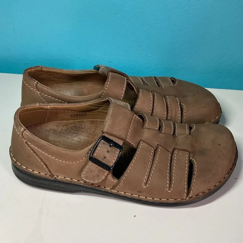Birkenstock Footprints Classic Fisherman Sandal 41 Men 8 Women 10 Brown Leather